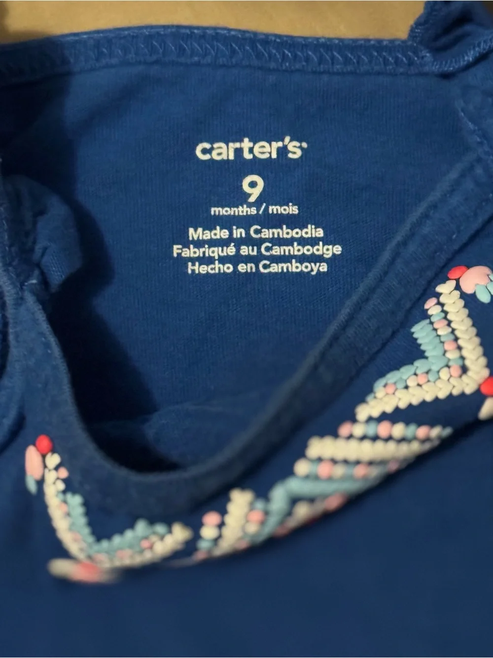 NWOT Carter’s Baby Girl Blue Embroidered Bodysuit 9M